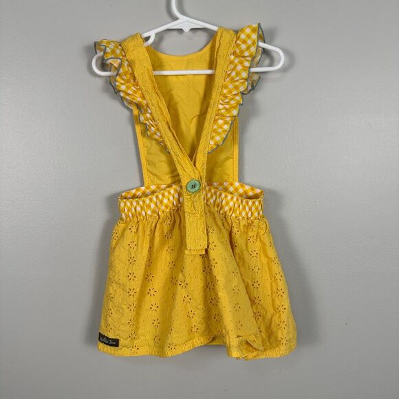 Matilda Jane Girls 4 Splendid Sunshine Pinafore Dress Yellow Ruffle Pockets - Picture 2 of 4